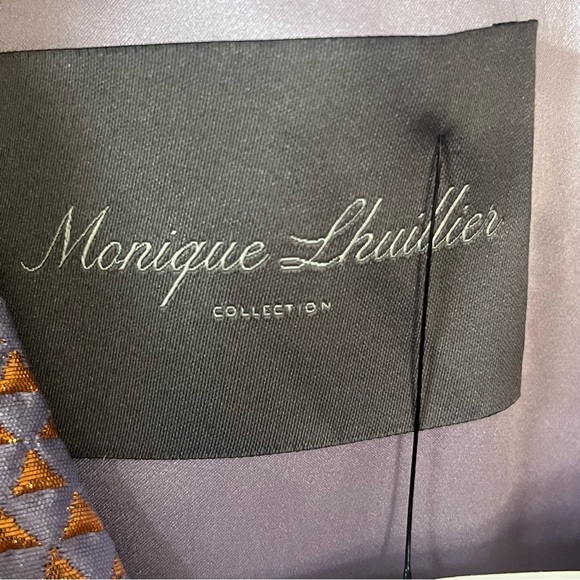 Monique Lhuillier Metallic Brocade V-Neck Fit & Flare Dress Lilac Gold Size 10 - Picture 4 of 9